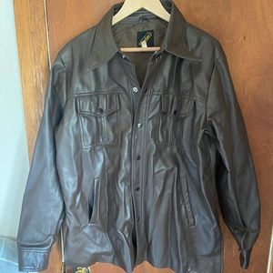 Daytons Vintage 1970s Leather Brown Snap Button Longsleeve Shirt